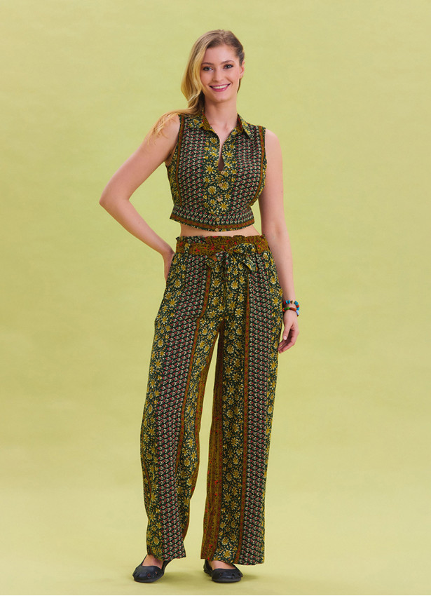 Green Harem Trousers with Elastic Waist Belt Detail 4573